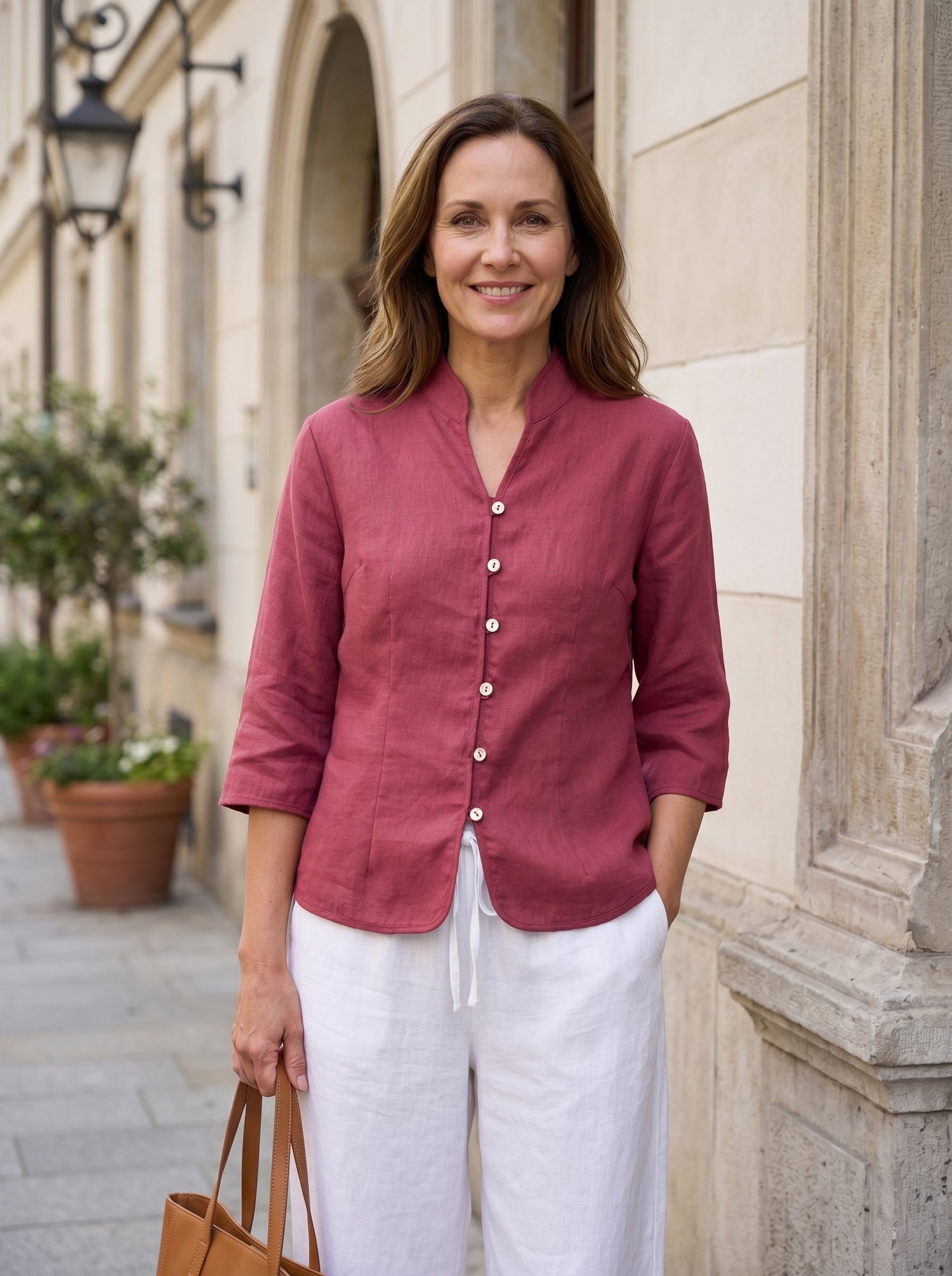 100% Linen Hand Button Fitted Jacket AMELIA by LINTICO