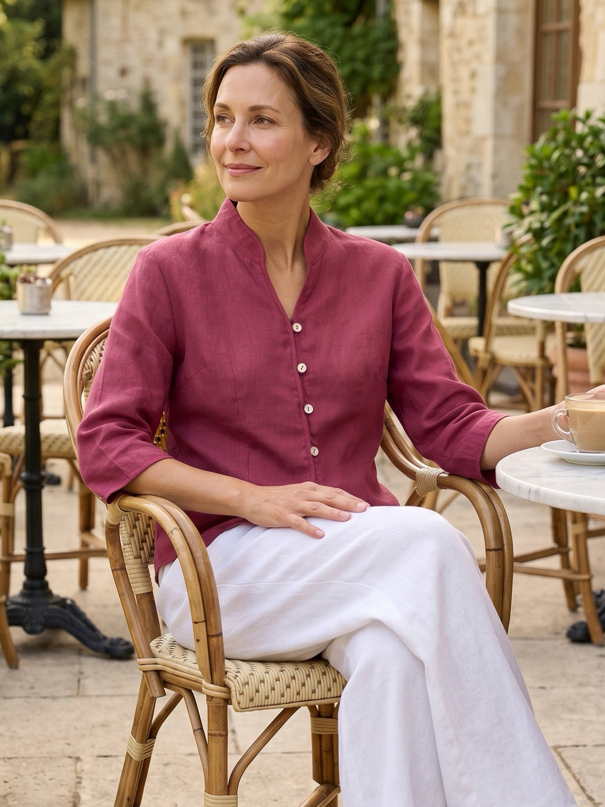 100% Linen Hand Button Fitted Jacket AMELIA by LINTICO