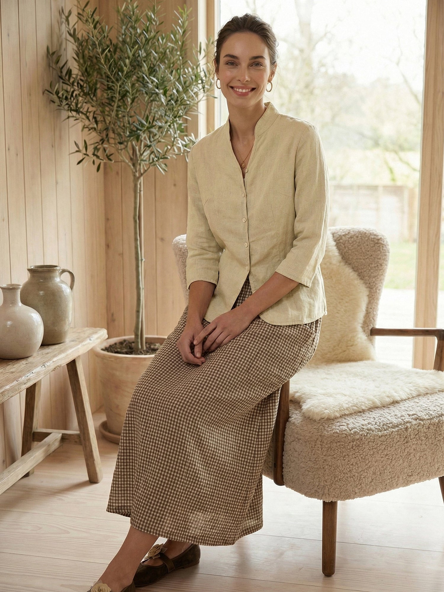 100% Linen Hand Button Fitted Jacket AMELIA by LINTICO