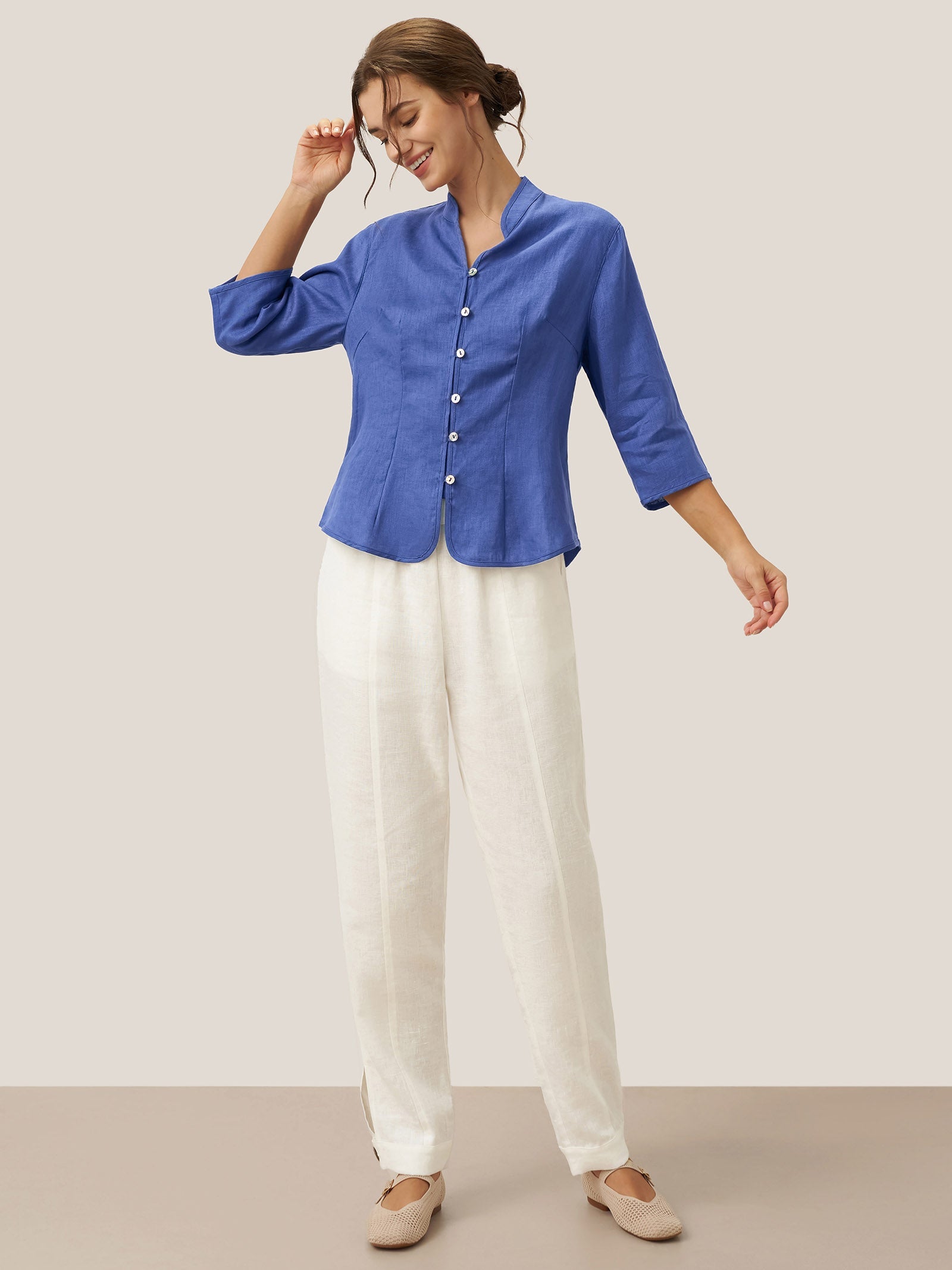 100% Linen Hand Button Fitted Jacket AMELIA by LINTICO