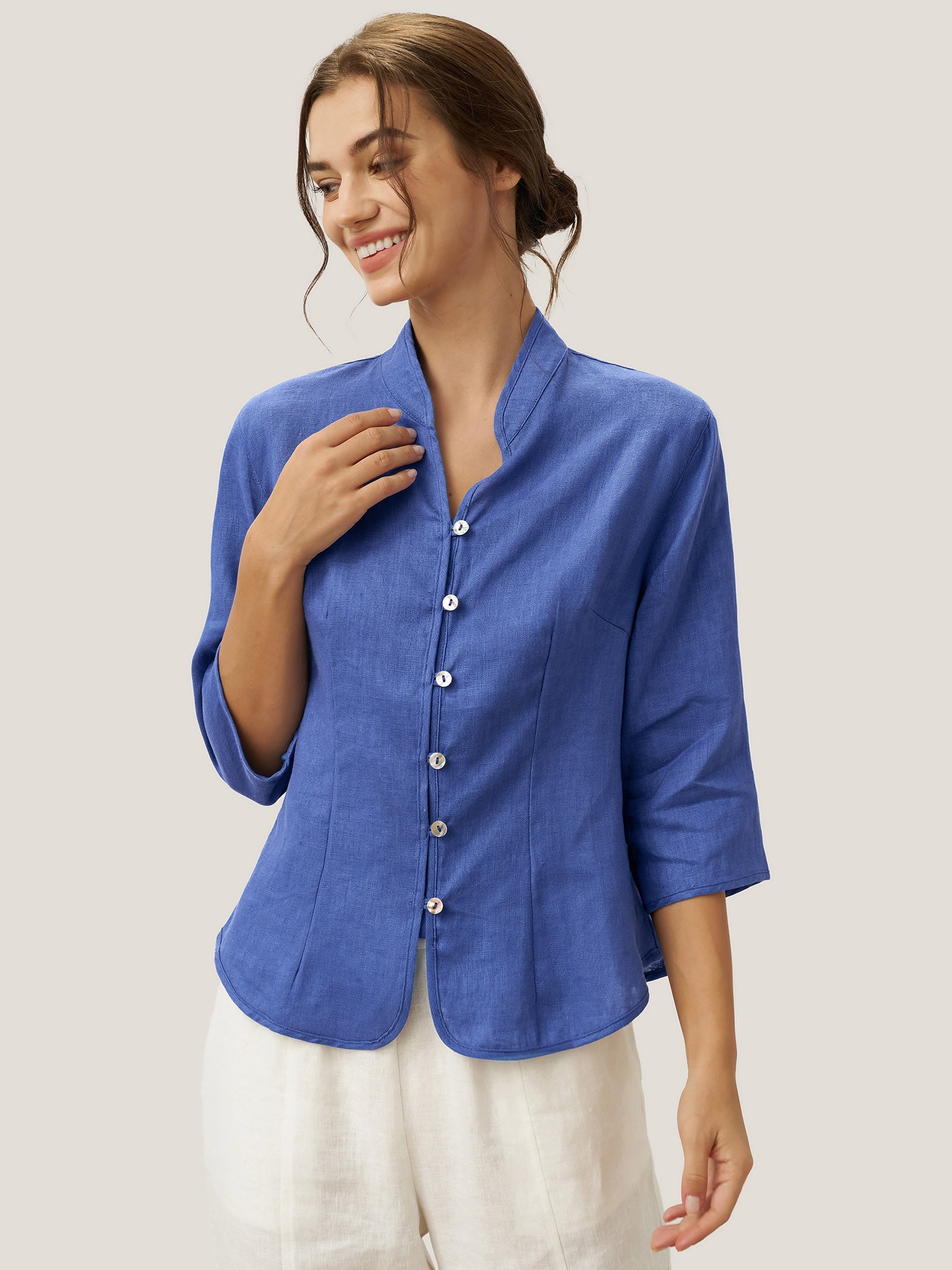 100% Linen Hand Button Fitted Jacket AMELIA by LINTICO