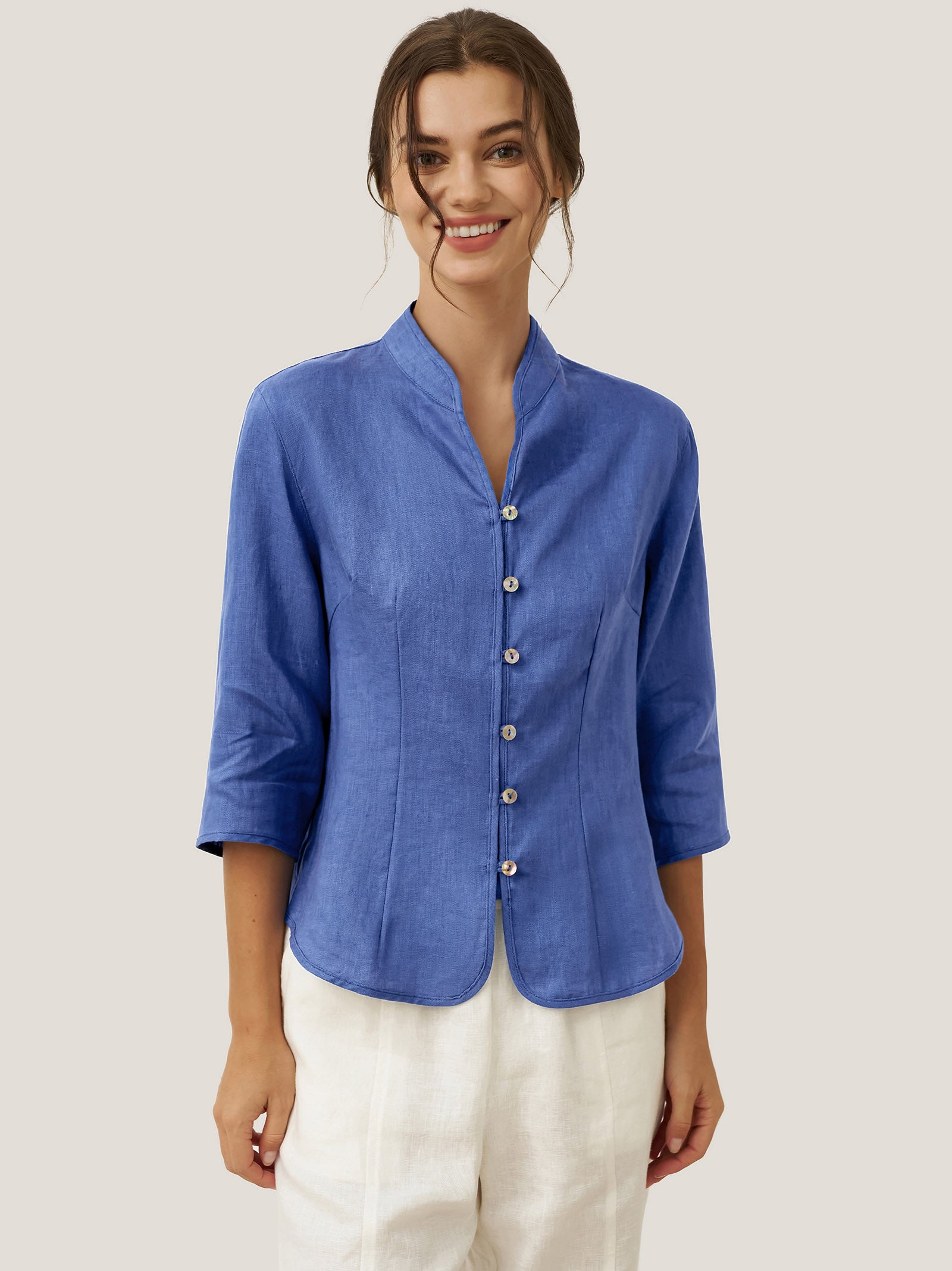 100% Linen Hand Button Fitted Jacket AMELIA by LINTICO