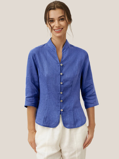 100% Linen Hand Button Fitted Jacket AMELIA by LINTICO