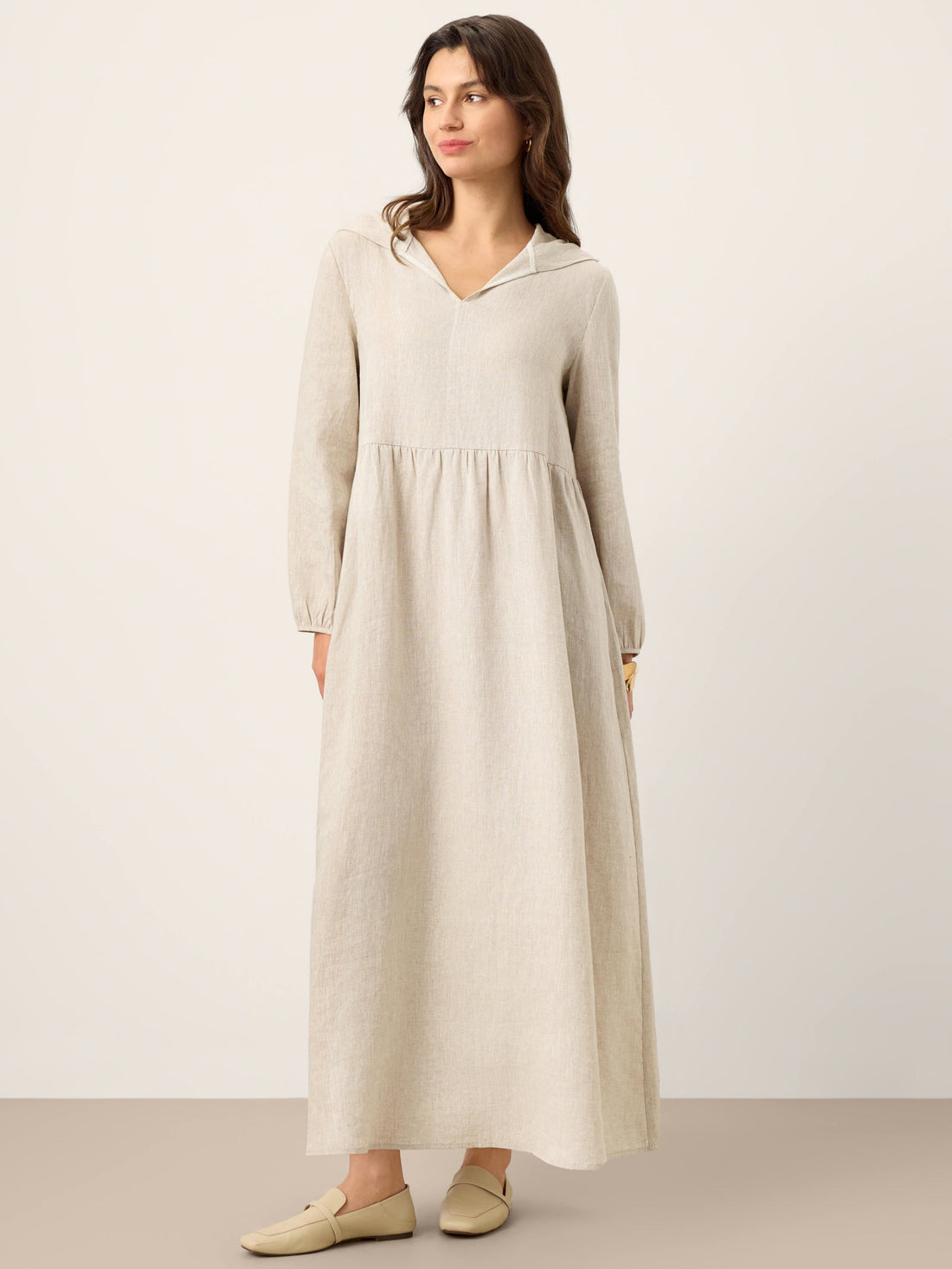 100% Linen Sculpted-Hood Caftan Midi Dress LINETTE by LINTICO