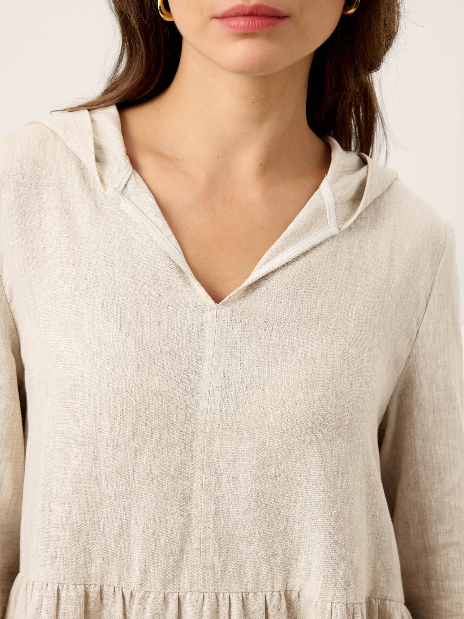 100% Linen Sculpted-Hood Caftan Midi Dress LINETTE by LINTICO