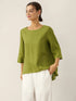 100% Linen Round Neck Asymmetrical Hem Top BRIANNA by LINTICO