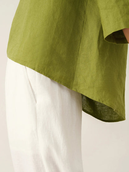 100% Linen Round Neck Asymmetrical Hem Top BRIANNA by LINTICO