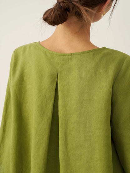 100% Linen Round Neck Asymmetrical Hem Top BRIANNA by LINTICO