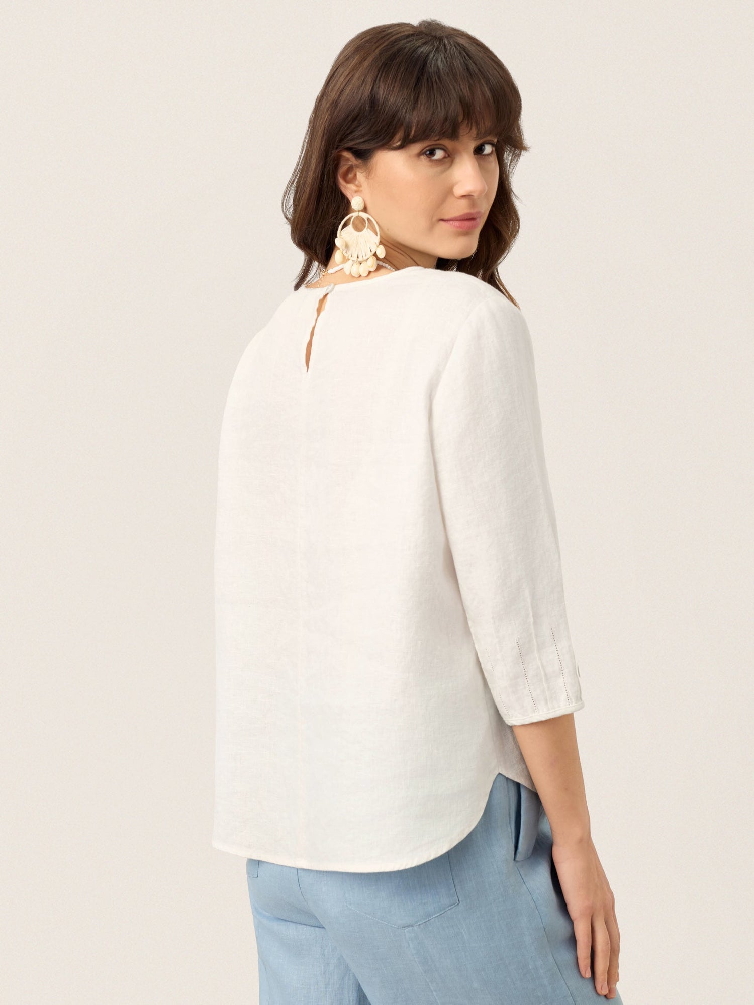 100% Linen Scoop Neck Slit Back Pullover Top FELICIA by LINTICO