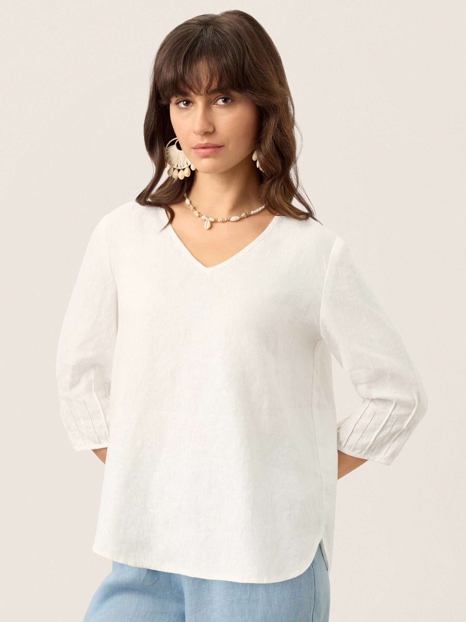 100% Linen Scoop Neck Slit Back Pullover Top FELICIA by LINTICO