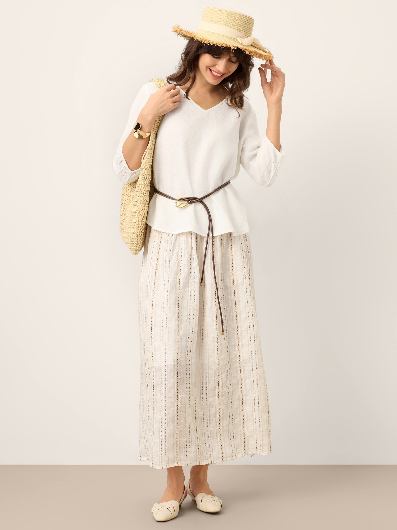 100% Linen Scoop Neck Slit Back Pullover Top FELICIA by LINTICO