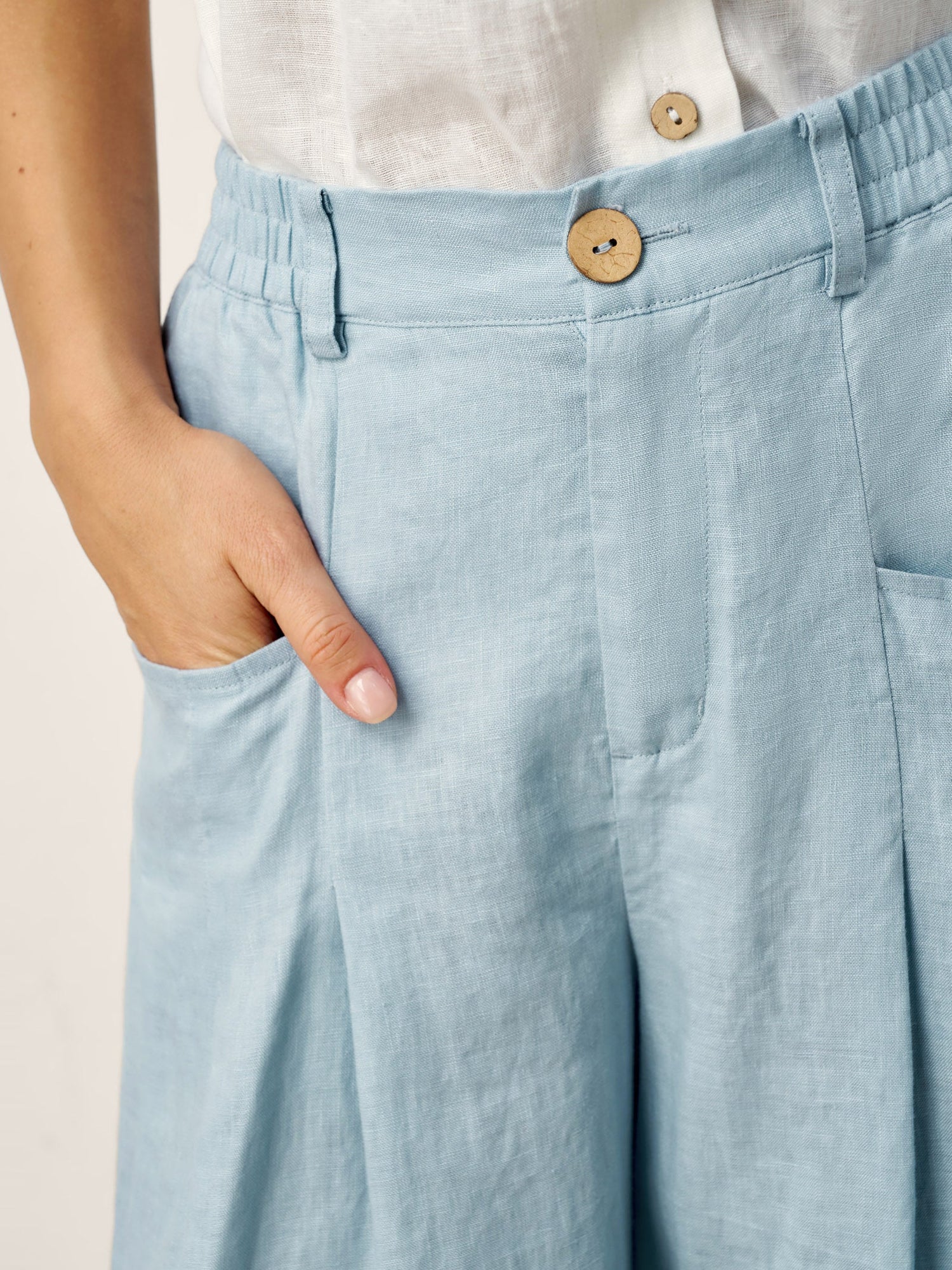 100% Linen Sculpted Pleat Elasticated Back Relaxed Pants VERIDIANA by LINTICO
