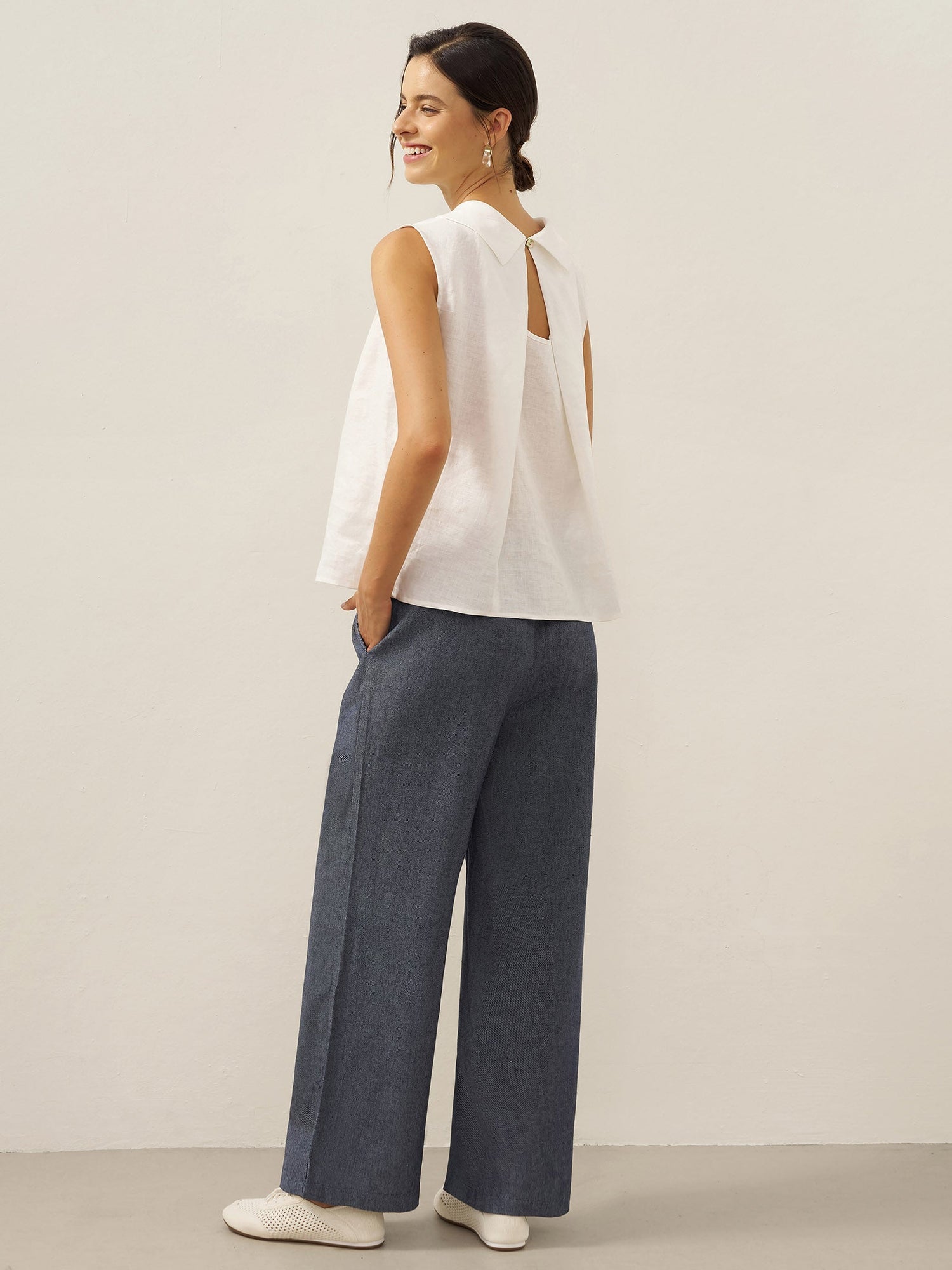 100% Linen Structured Collar Sleeveless Blouse BLAIR by LINTICO