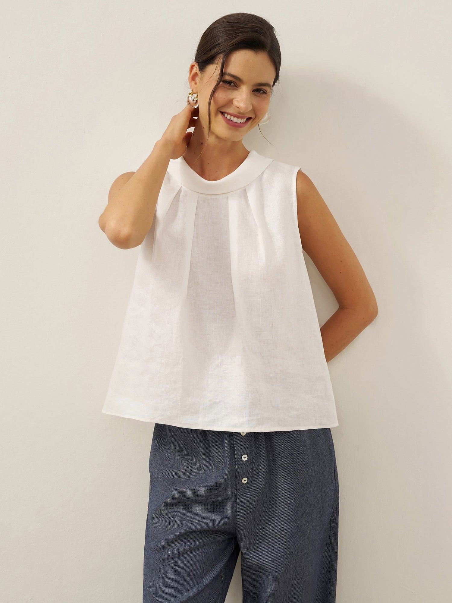100% Linen Structured Collar Sleeveless Blouse BLAIR by LINTICO