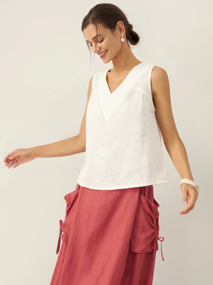100% Linen V-Neck Sleeveless Tank Top NICOLE by LINTICO
