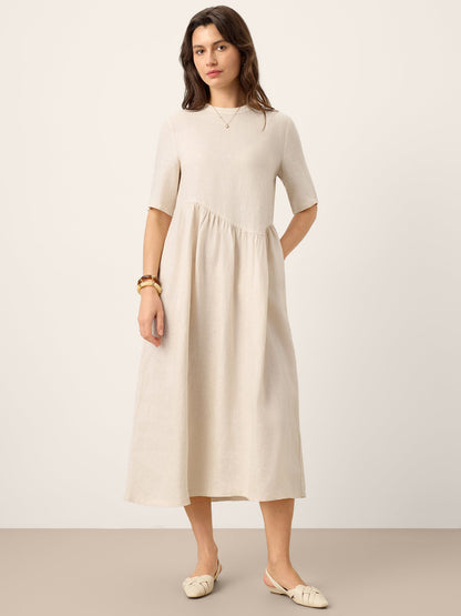 100% Linen Arch-Seam Fluid Midi Dress EUDORA by LINTICO