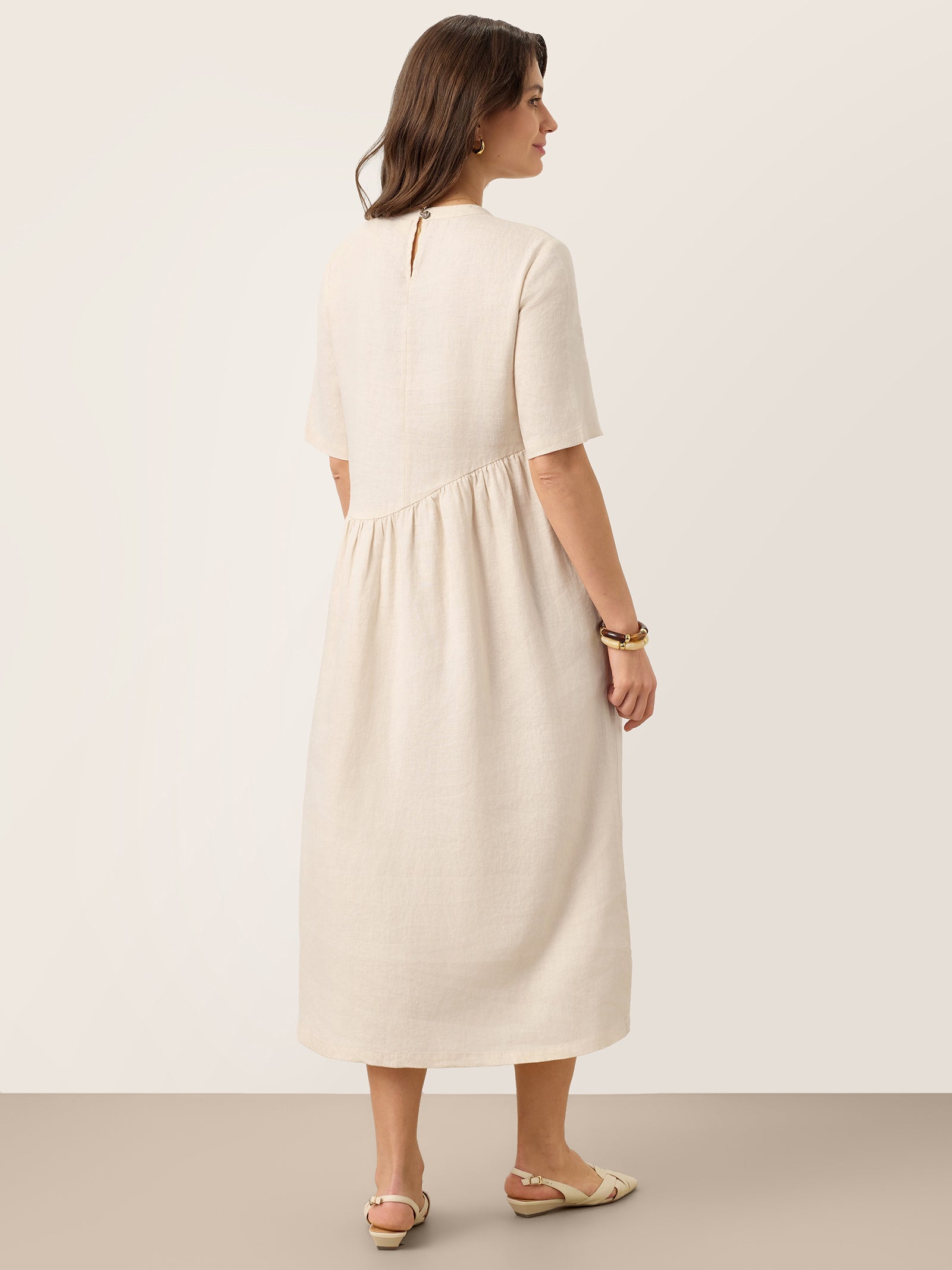 100% Linen Arch-Seam Fluid Midi Dress EUDORA by LINTICO