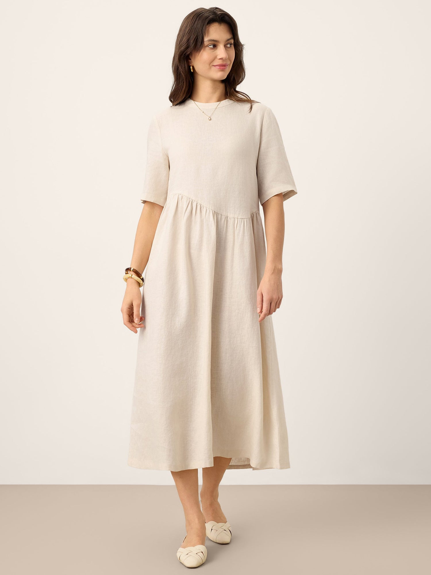 100% Linen Arch-Seam Fluid Midi Dress EUDORA by LINTICO