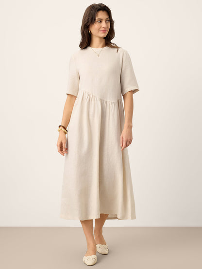 100% Linen Arch-Seam Fluid Midi Dress EUDORA by LINTICO
