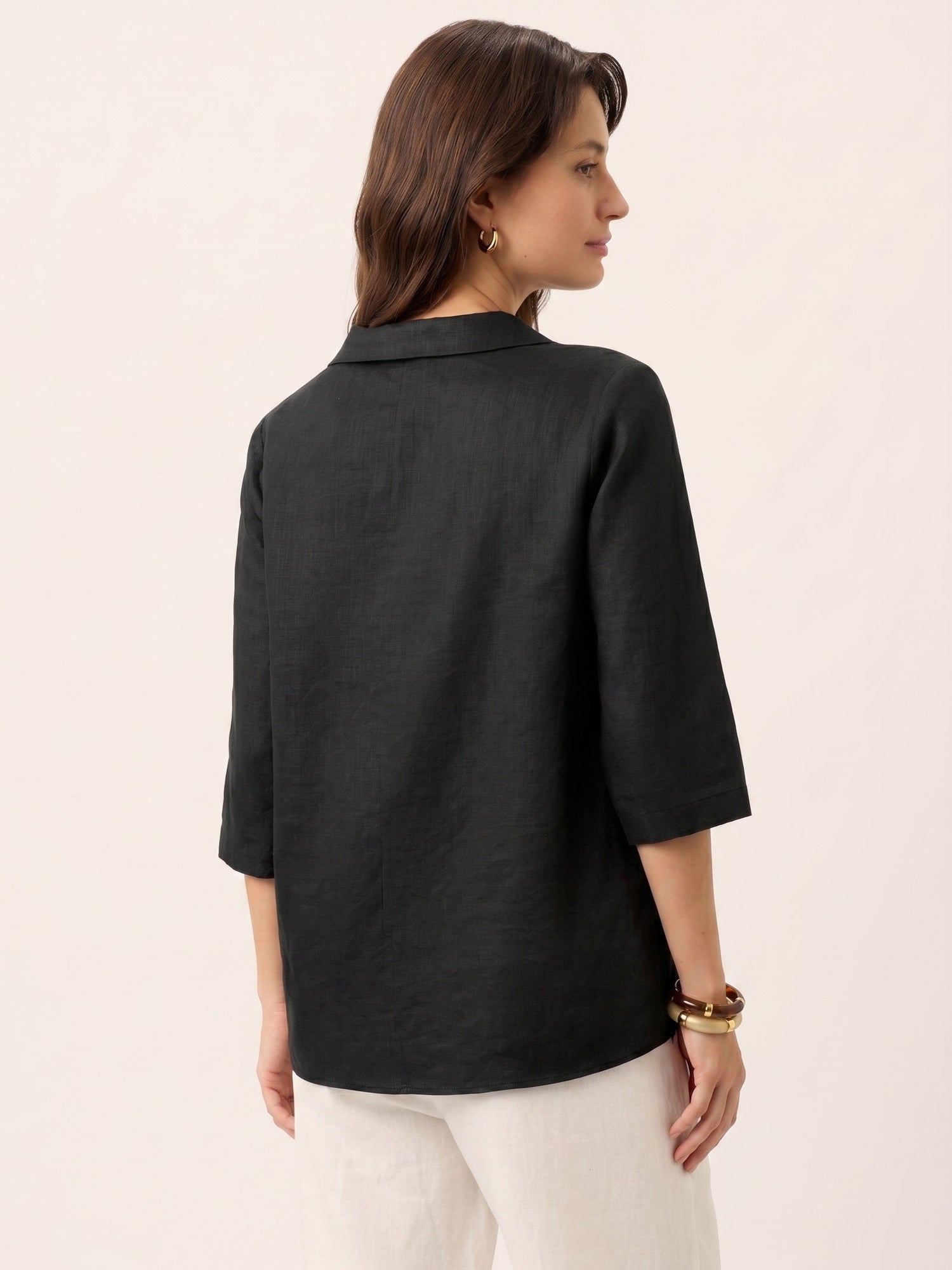 100% Linen Asymmetric Collar Inverted Pleat Top OTTILIE by LINTICO