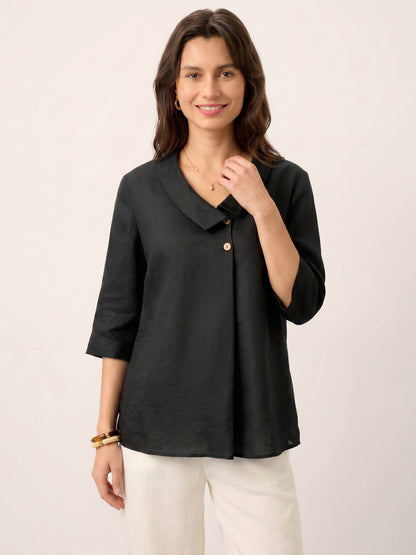 100% Linen Asymmetric Collar Inverted Pleat Top OTTILIE by LINTICO
