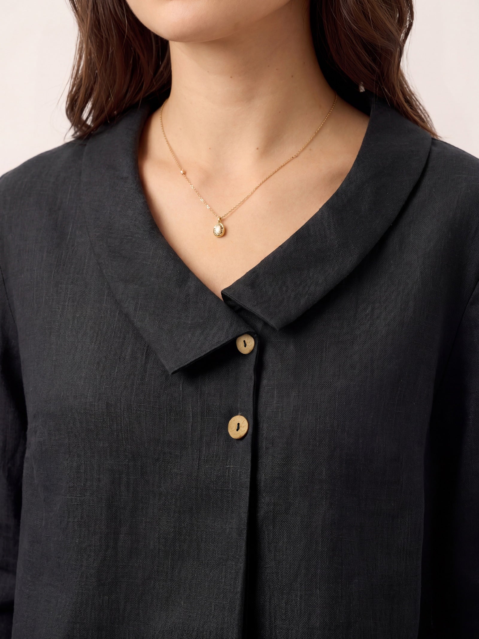 100% Linen Asymmetric Collar Inverted Pleat Top OTTILIE by LINTICO