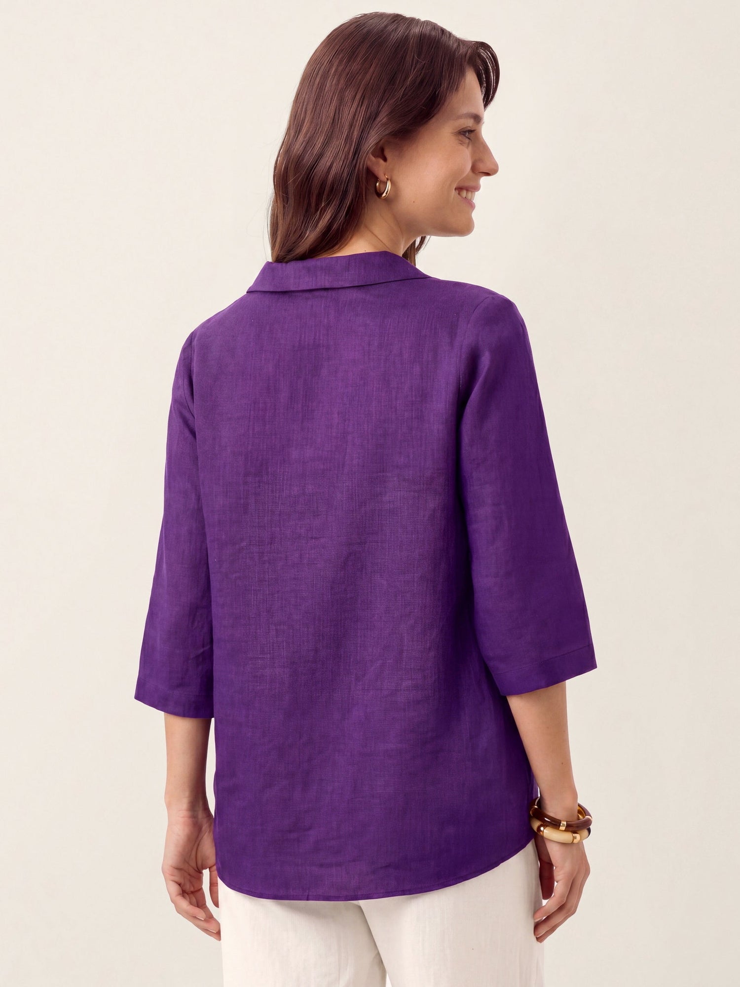 100% Linen Asymmetric Collar Inverted Pleat Top OTTILIE by LINTICO