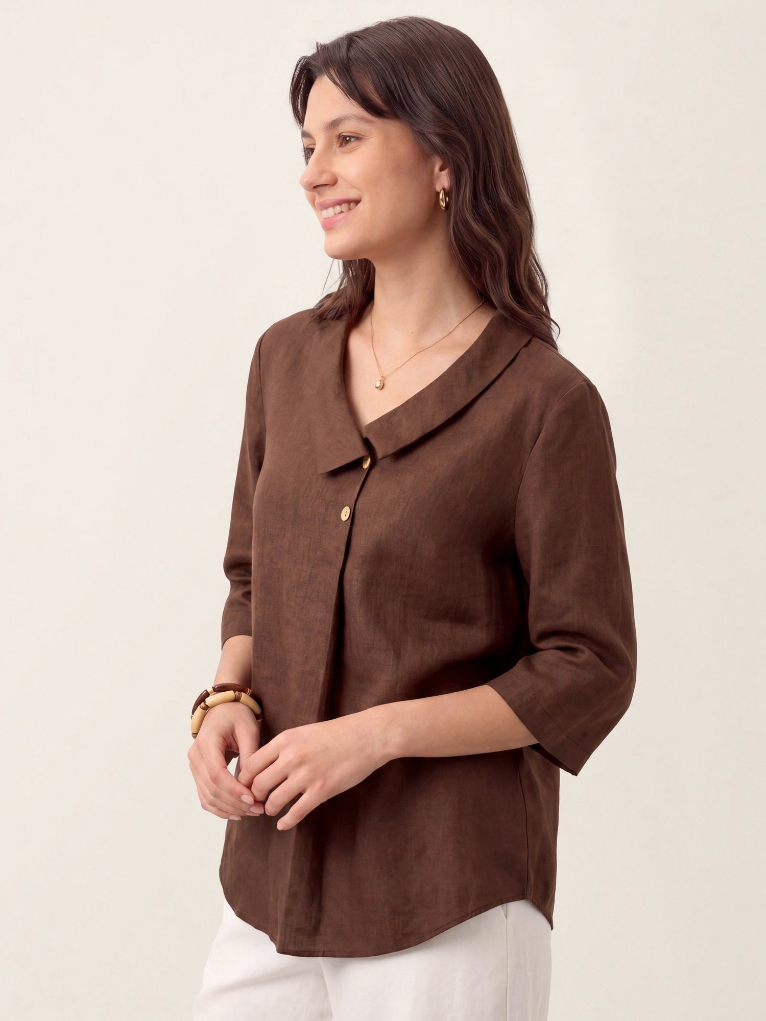 100% Linen Asymmetric Collar Inverted Pleat Top OTTILIE by LINTICO