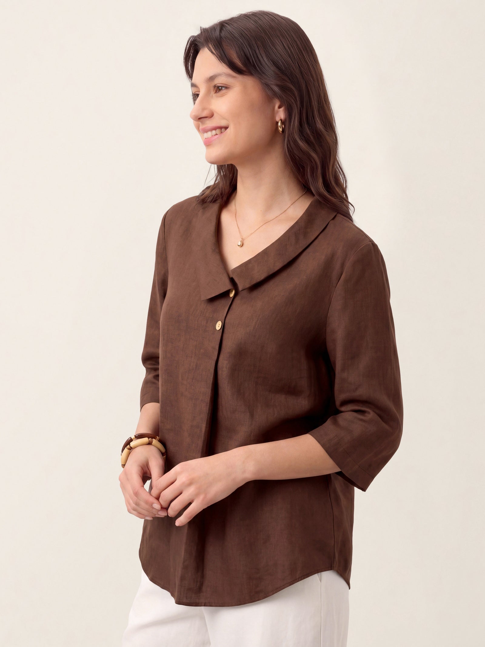 100% Linen Asymmetric Collar Inverted Pleat Top OTTILIE by LINTICO
