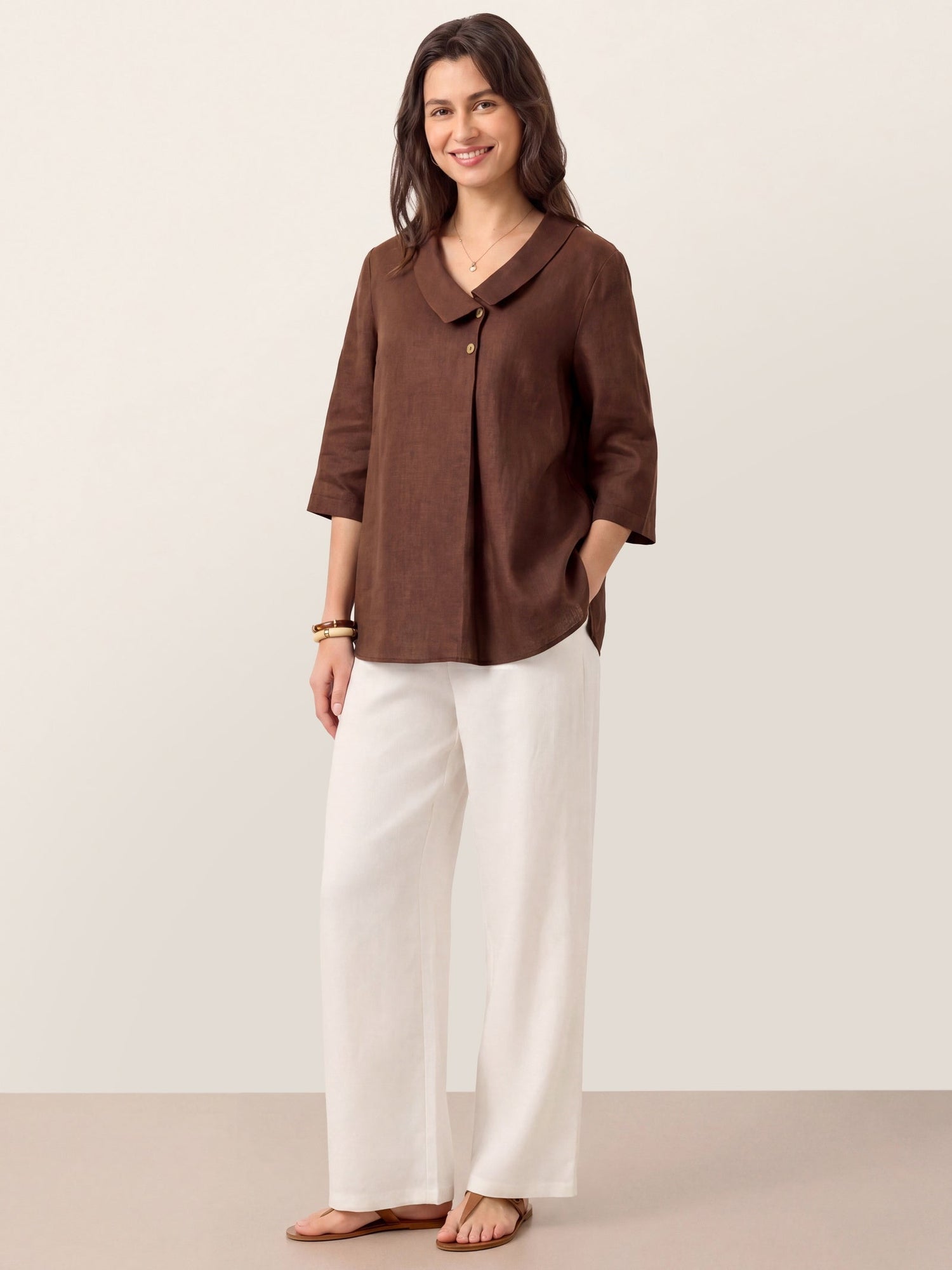 100% Linen Asymmetric Collar Inverted Pleat Top OTTILIE by LINTICO