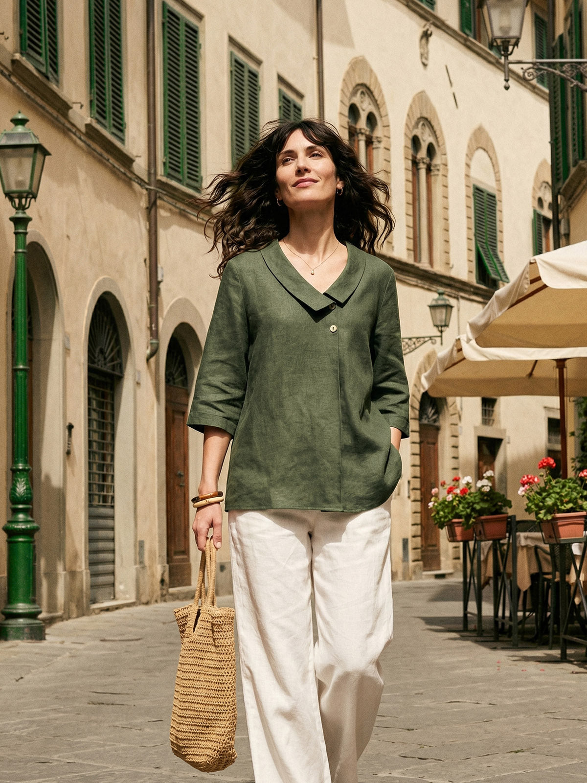 100% Linen Asymmetric Collar Inverted Pleat Top OTTILIE by LINTICO