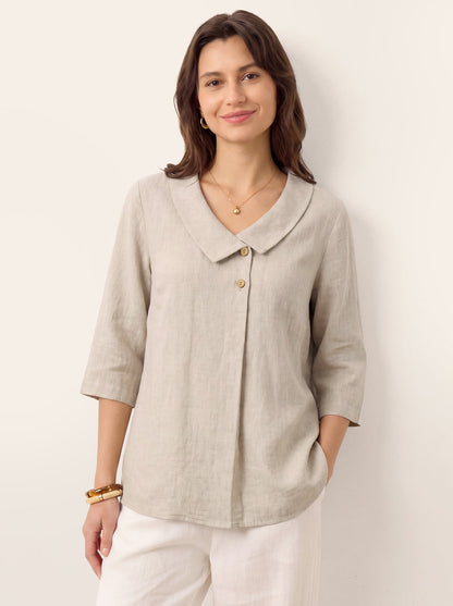 100% Linen Asymmetric Collar Inverted Pleat Top OTTILIE by LINTICO
