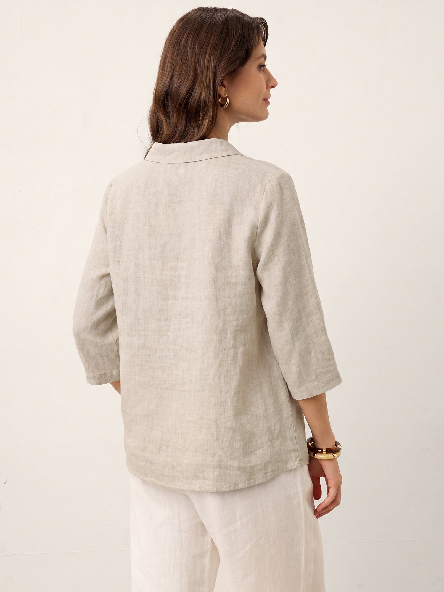 100% Linen Asymmetric Collar Inverted Pleat Top OTTILIE by LINTICO