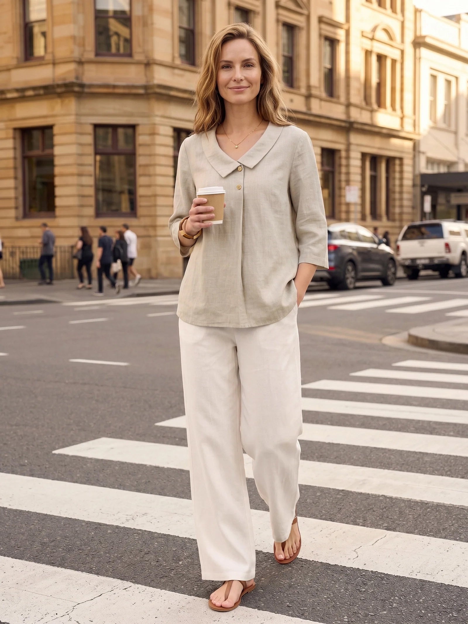 100% Linen Asymmetric Collar Inverted Pleat Top OTTILIE by LINTICO