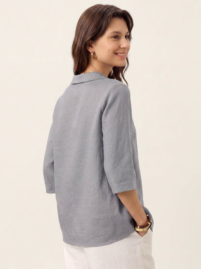 100% Linen Asymmetric Collar Inverted Pleat Top OTTILIE by LINTICO