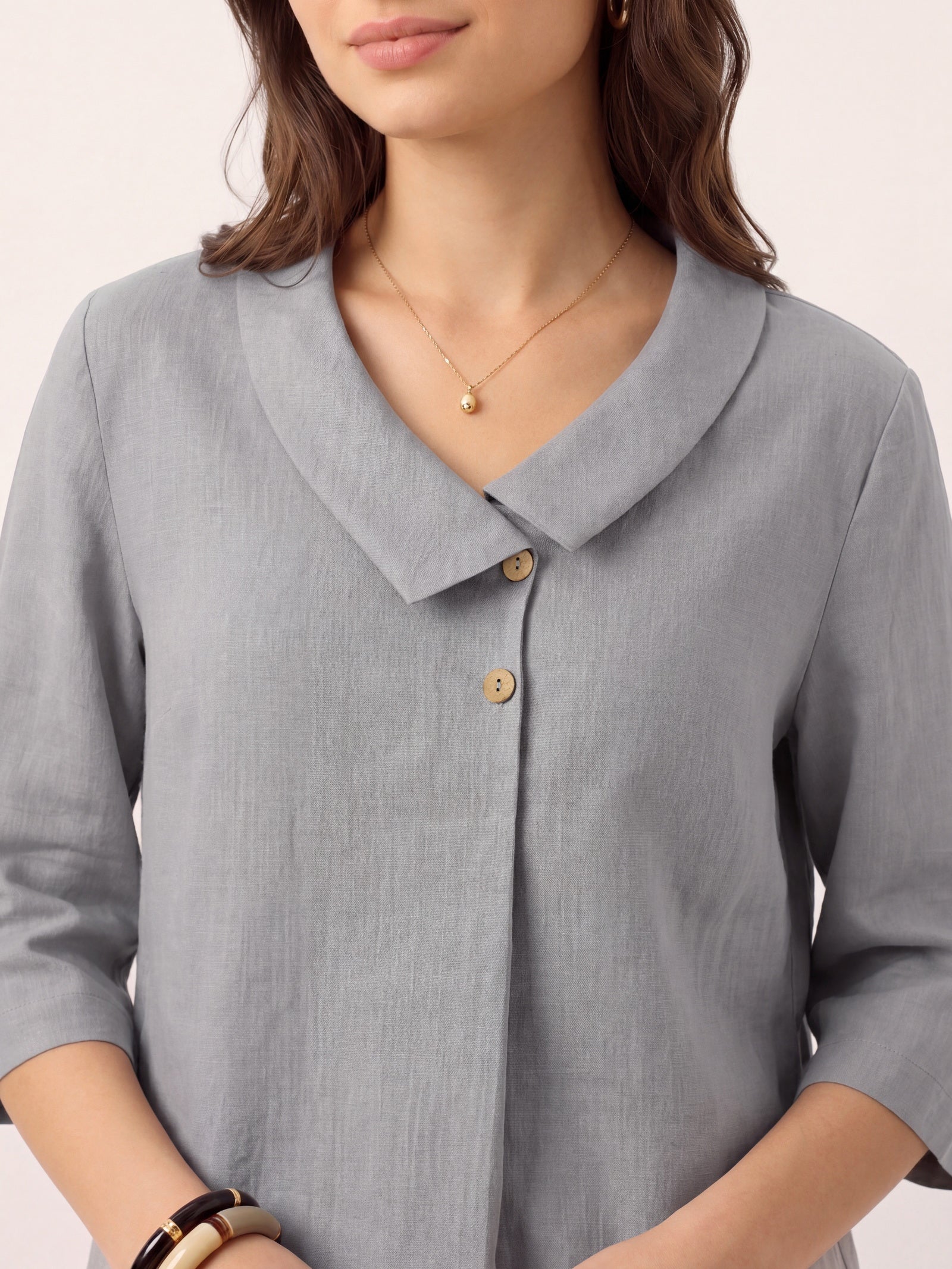 100% Linen Asymmetric Collar Inverted Pleat Top OTTILIE by LINTICO