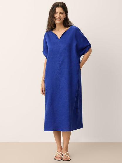 100% Linen Bow-Tie Cuff Split-Hem Midi Dress JESSAMINE by LINTICO