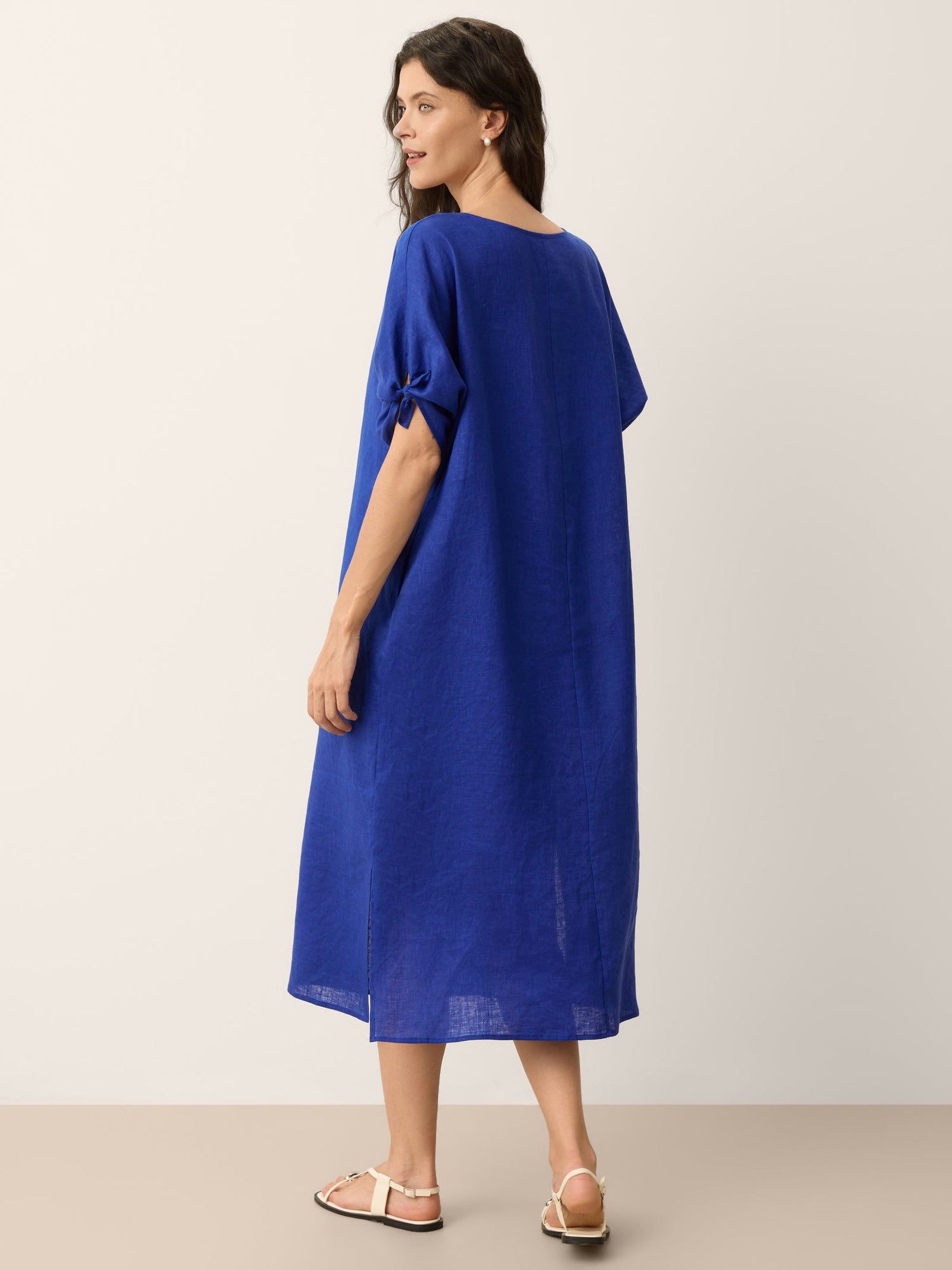 100% Linen Bow-Tie Cuff Split-Hem Midi Dress JESSAMINE by LINTICO