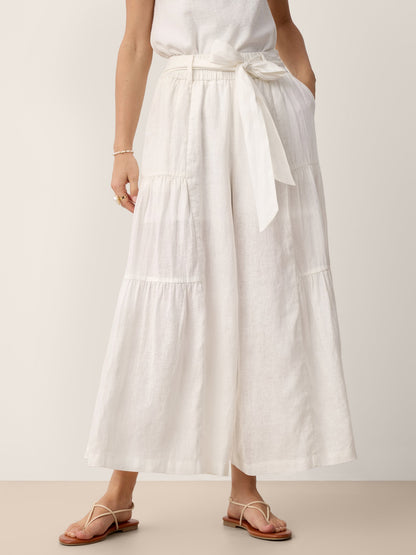 100% Linen Bow-Waist Tiered Pants TARYN by LINTICO