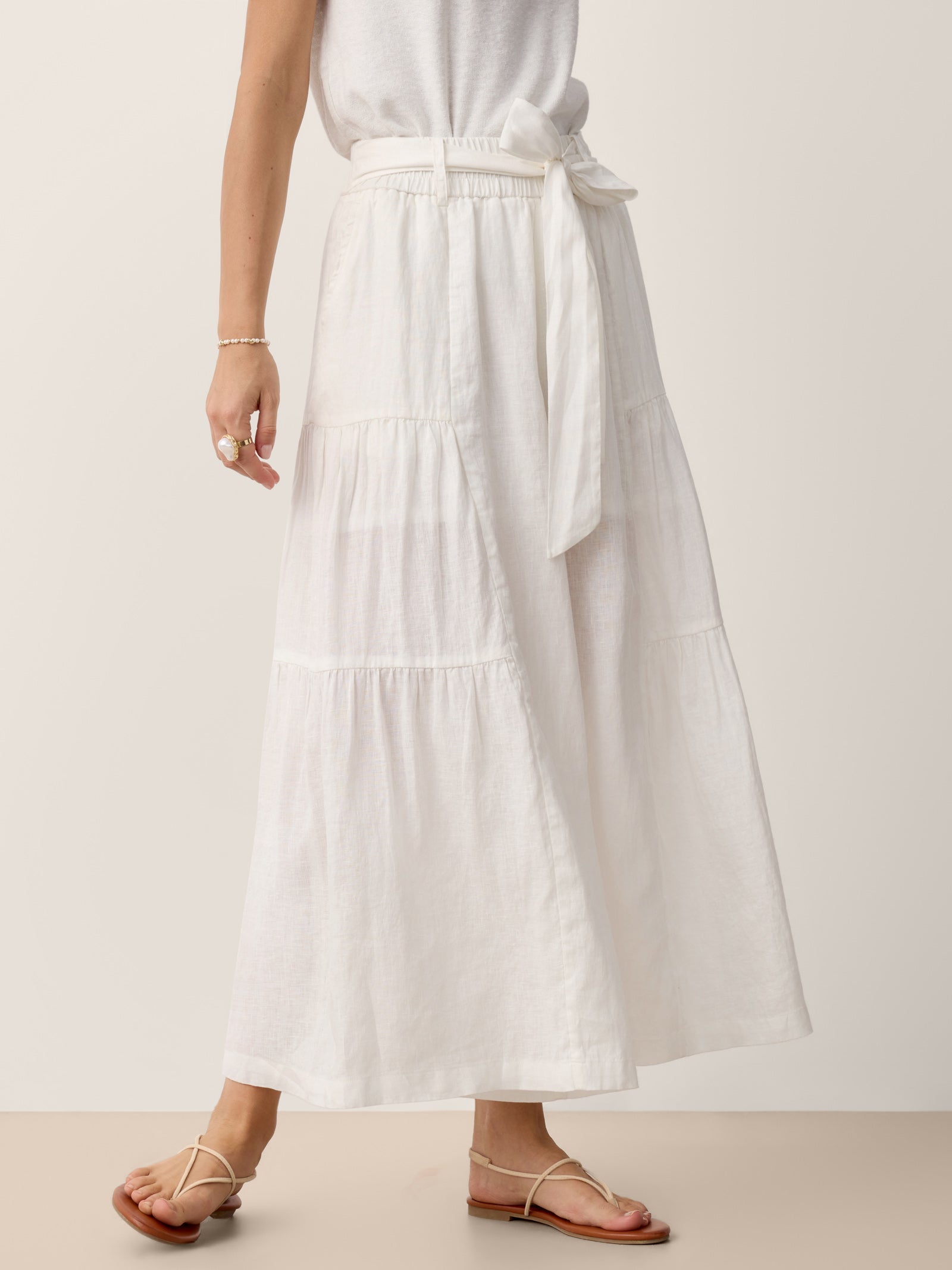 100% Linen Bow-Waist Tiered Pants TARYN by LINTICO