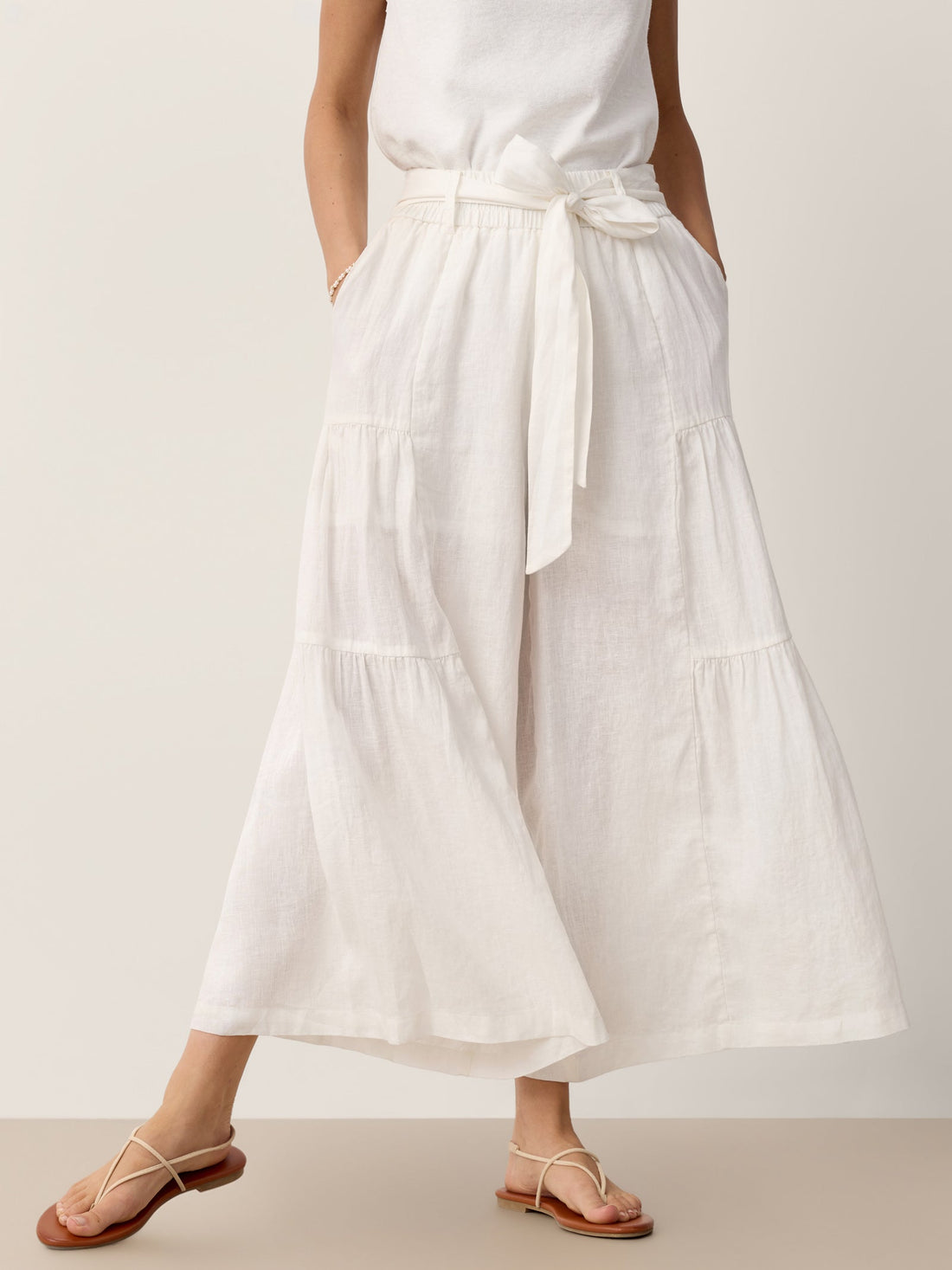 100% Linen Bow-Waist Tiered Pants TARYN by LINTICO