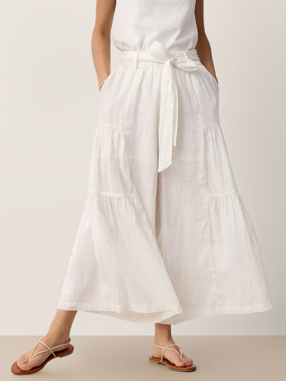 100% Linen Bow-Waist Tiered Pants TARYN by LINTICO
