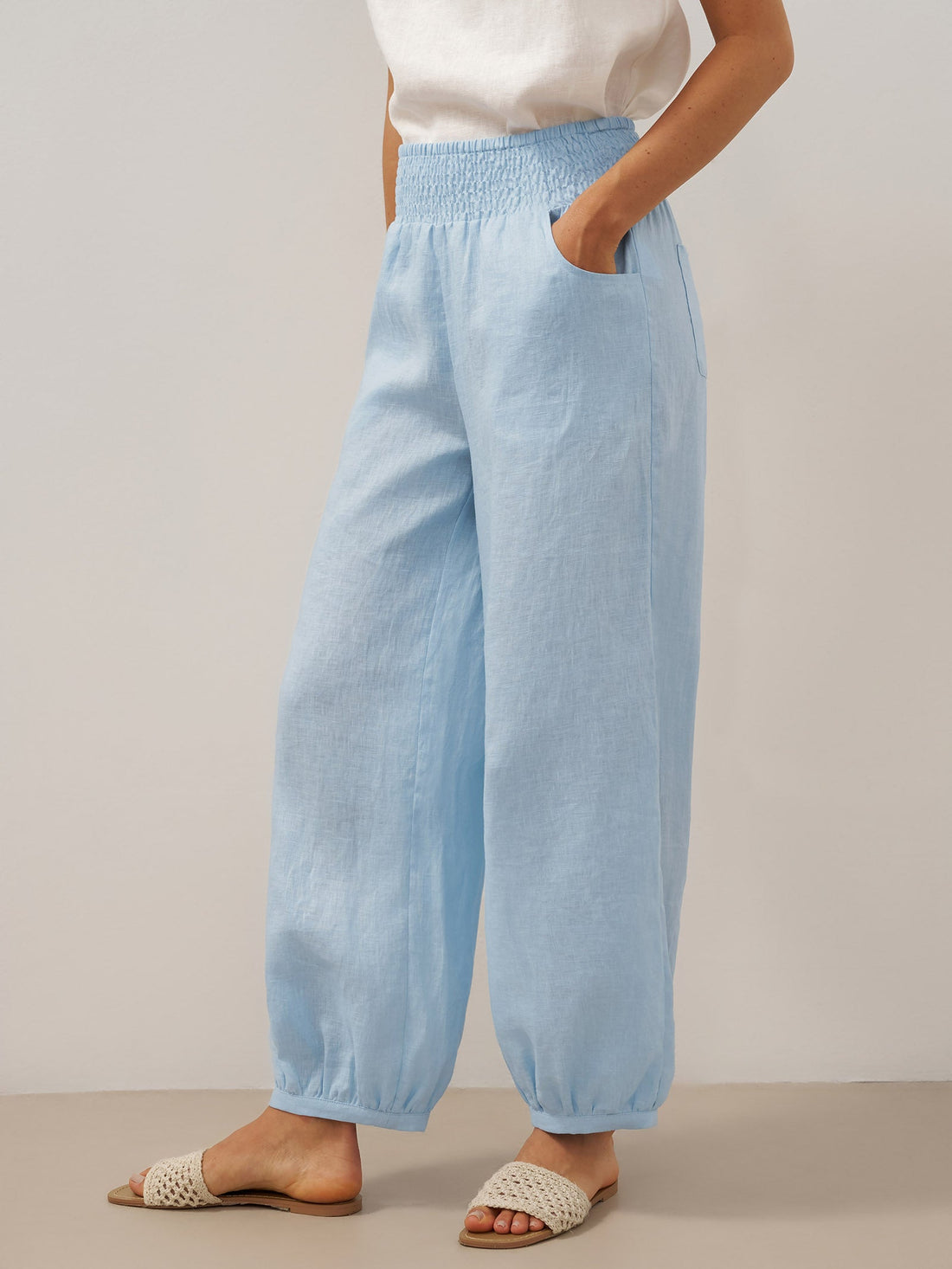 100% Linen Broad Elastic Waistband Pants TALIA by LINTICO
