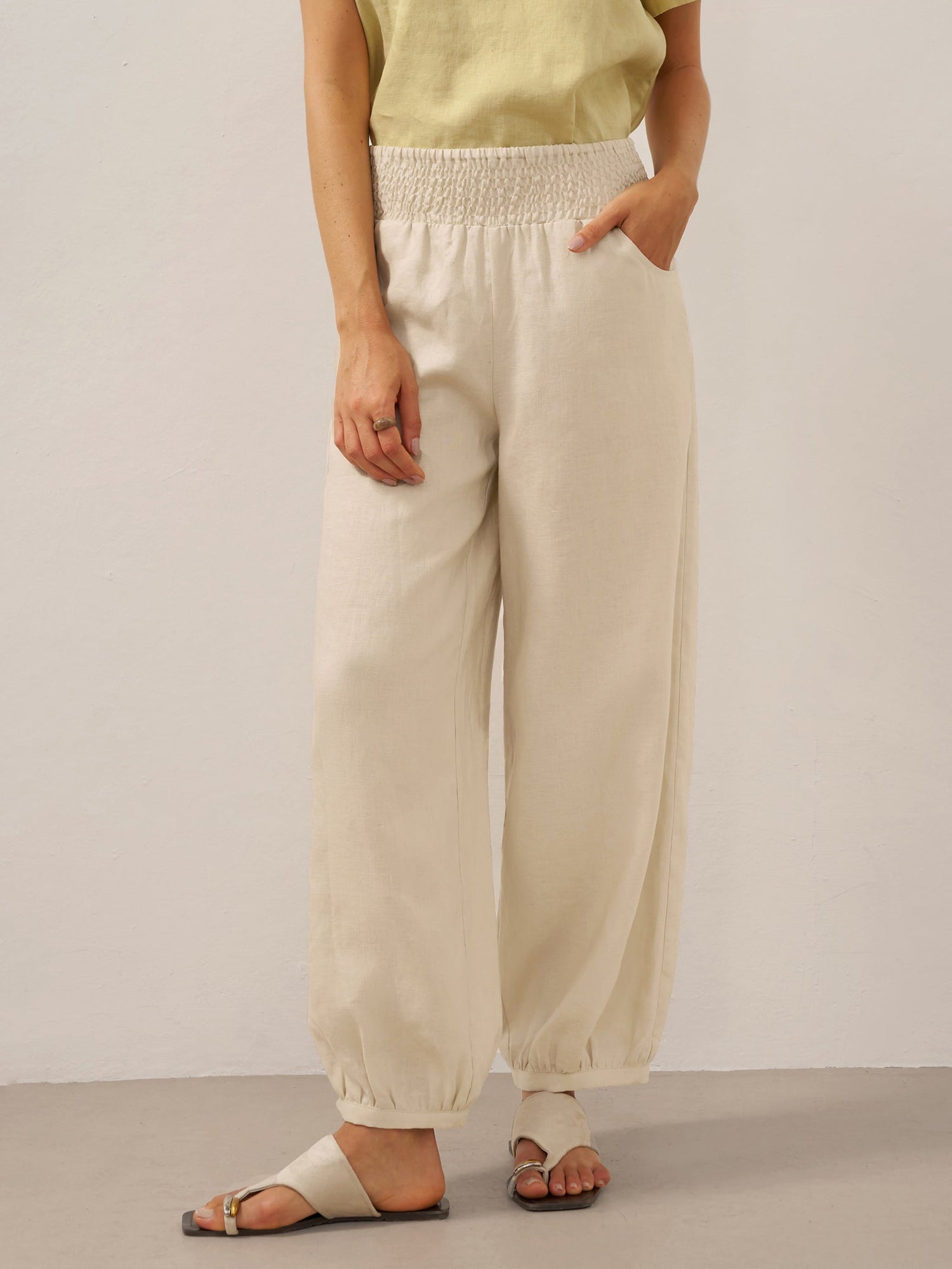 100% Linen Broad Elastic Waistband Pants TALIA by LINTICO