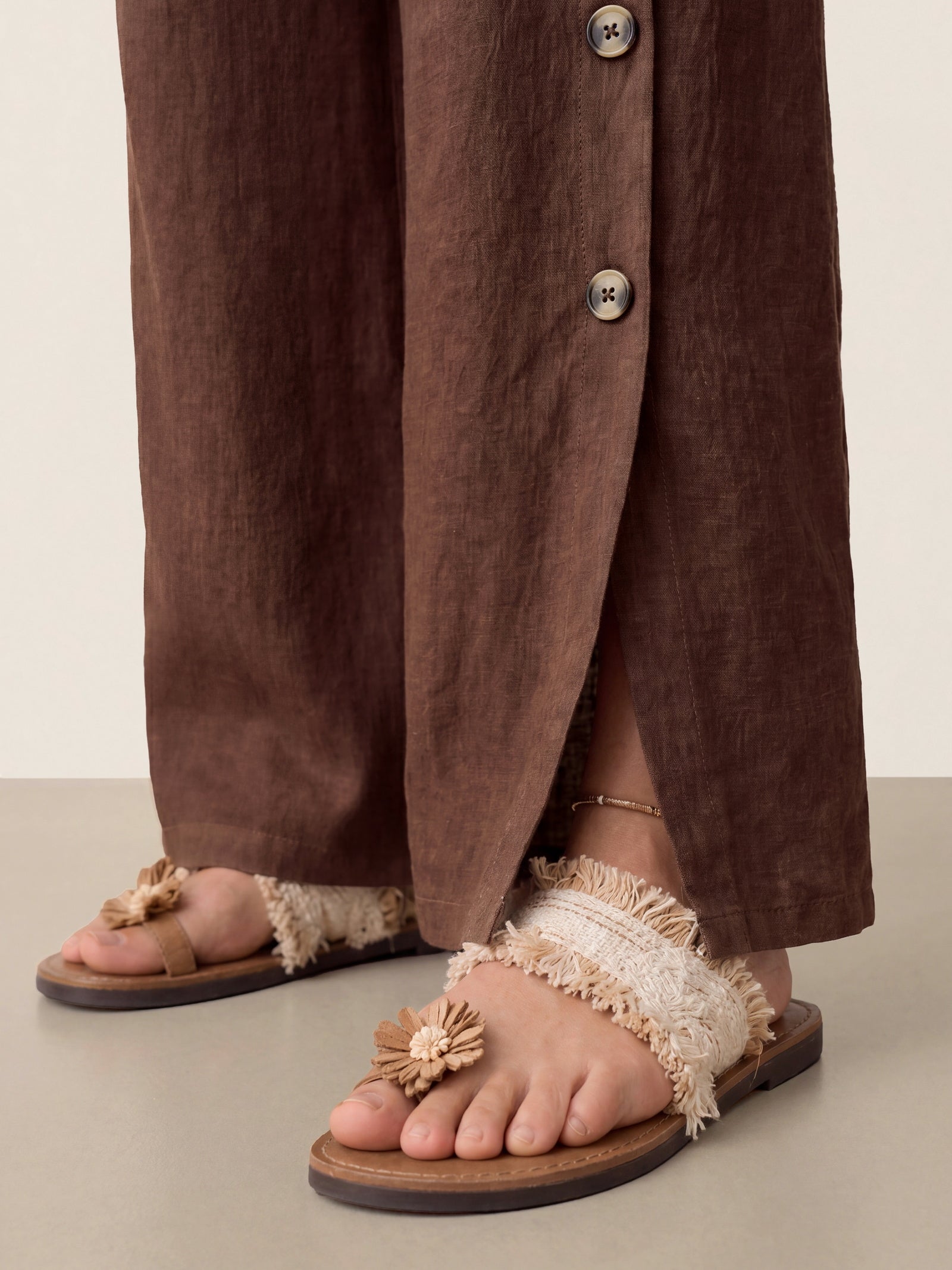 100% Linen Buttoned Slit-Hem Pants KATYA by LINTICO