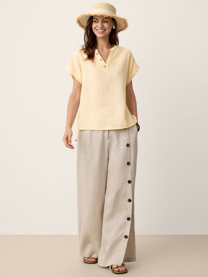 100% Linen Buttoned Slit-Hem Pants KATYA by LINTICO