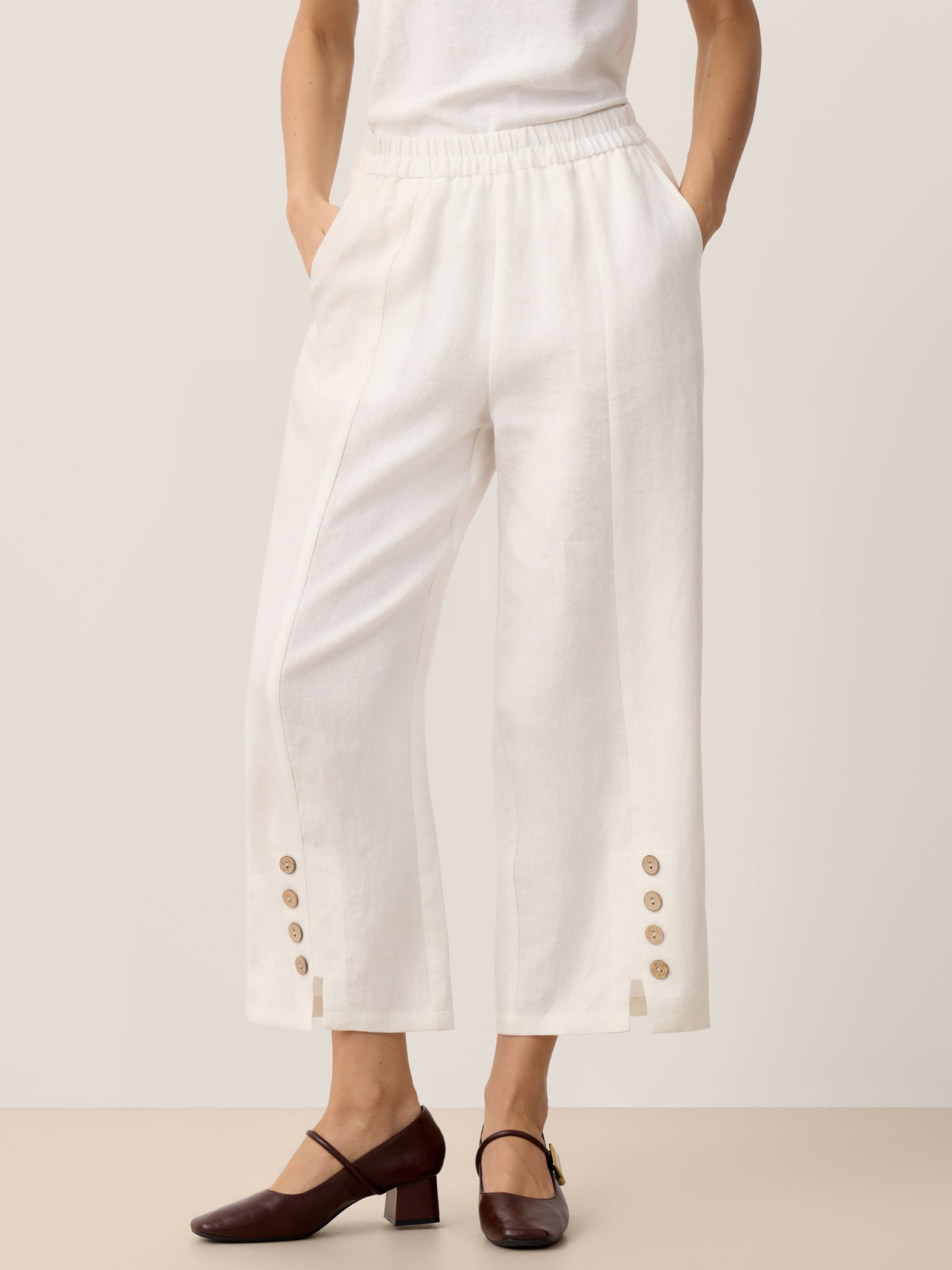 100% Linen Buttoned Split-Hem Pants ALINA by LINTICO