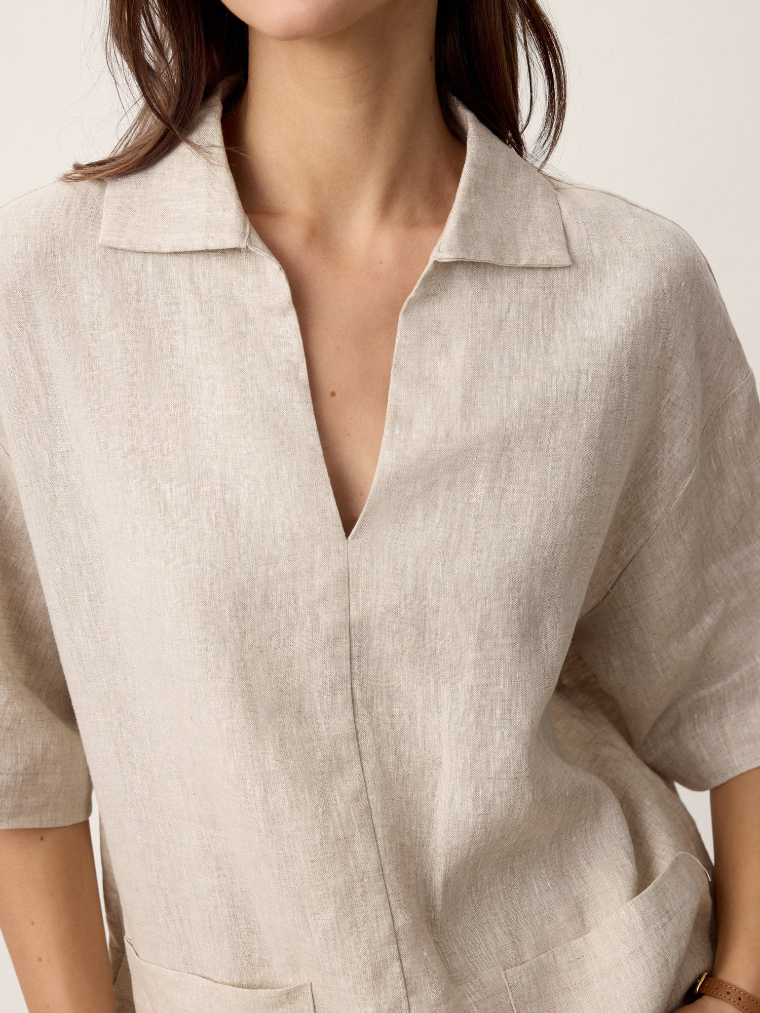 100% Linen Camp-Collar Patch-Pocket Top BRENNA by LINTICO
