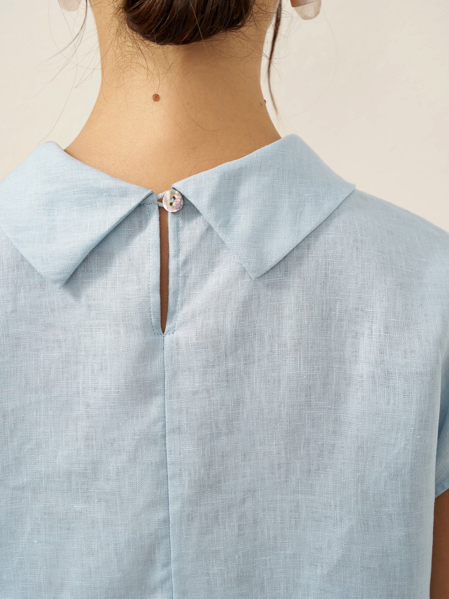 100% Linen Cap Sleeve Soft-Fold Collar Top YVONNE by LINTICO