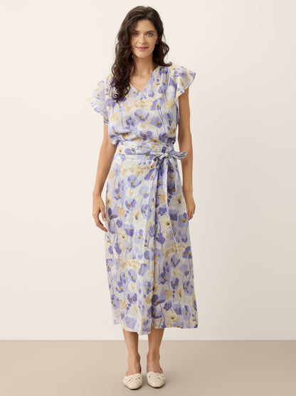 100% Linen Adjustable Wrap-Tie Carnation Print Skirt FRANCESCA by LINTICO
